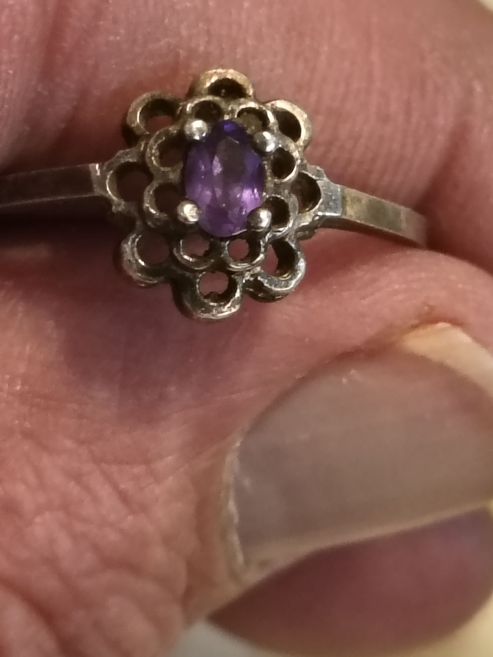 Vtg Sterling Silver Floral Amethyst Ring February Stone And Flower Sz 11 Signed